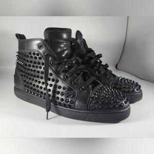Christian Louboutin Men Louis Spikes Orlato High Top Black Croc Sneakers Size 9